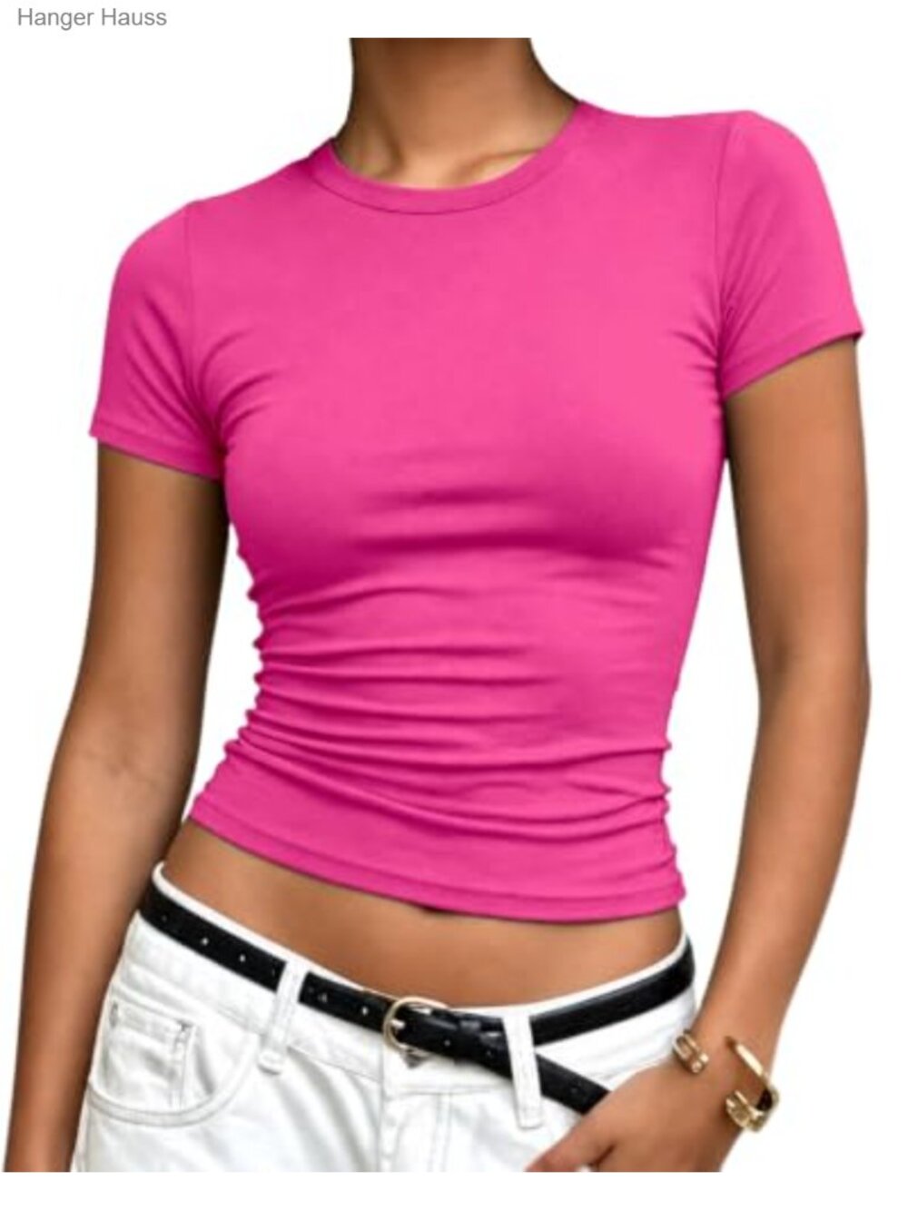 Womens Modal Crop Top Short Sleeve Crew Neck Fitted Workout Tee